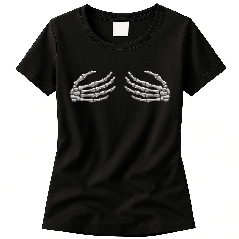 Skeleton Hands Breast Halloween Womens T-Shirt