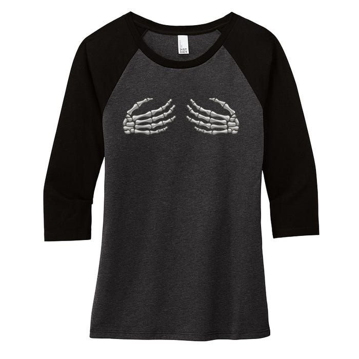 Skeleton Hands Breast Halloween Women's Tri-Blend 3/4-Sleeve Raglan Shirt