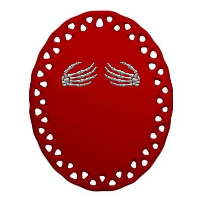 Skeleton Hands Breast Halloween Ceramic Oval Ornament