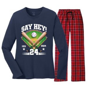 Say Hey Baseball Legend Willie Mays Tribute 1931 2024 Women's Long Sleeve Flannel Pajama Set 