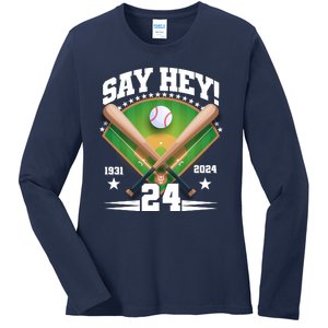 Say Hey Baseball Legend Willie Mays Tribute 1931 2024 Ladies Long Sleeve Shirt