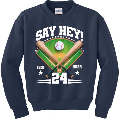 Say Hey Baseball Legend Willie Mays Tribute 1931 2024 Kids Sweatshirt