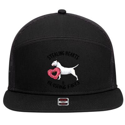 Stealing Hearts Blasting Farts Bull Terrier Valentines Day Gift 7 Panel Mesh Trucker Snapback Hat