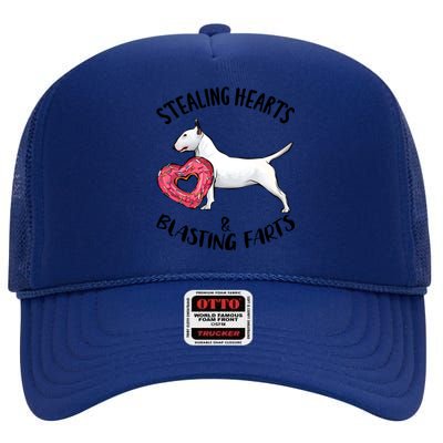 Stealing Hearts Blasting Farts Bull Terrier Valentines Day Gift High Crown Mesh Back Trucker Hat