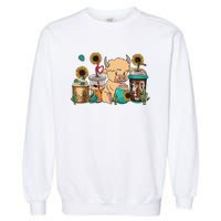 Scottish Highland Cow Print Drinking Coffee Cactus Sunflower Garment-Dyed Sweatshirt