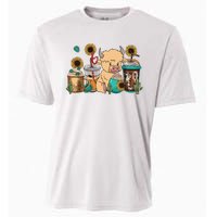 Scottish Highland Cow Print Drinking Coffee Cactus Sunflower Cooling Performance Crew T-Shirt