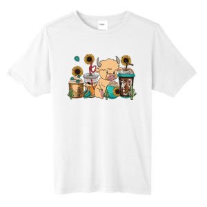 Scottish Highland Cow Print Drinking Coffee Cactus Sunflower Tall Fusion ChromaSoft Performance T-Shirt