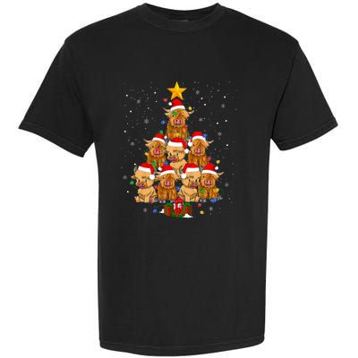 Scottish Highland Cow Christmas Tree Funny Cow Lover Xmas Garment-Dyed Heavyweight T-Shirt