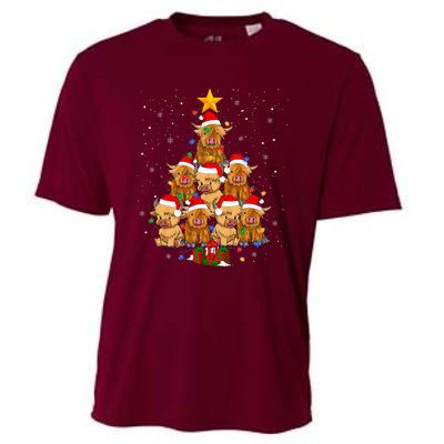 Scottish Highland Cow Christmas Tree Funny Cow Lover Xmas Cooling Performance Crew T-Shirt