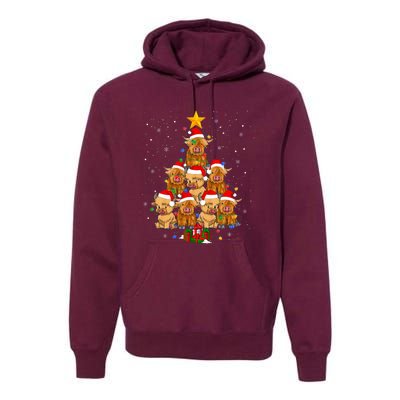 Scottish Highland Cow Christmas Tree Funny Cow Lover Xmas Premium Hoodie