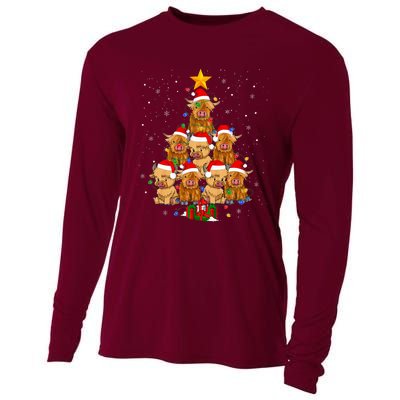 Scottish Highland Cow Christmas Tree Funny Cow Lover Xmas Cooling Performance Long Sleeve Crew