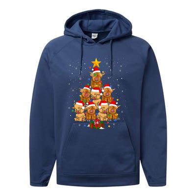 Scottish Highland Cow Christmas Tree Funny Cow Lover Xmas Performance Fleece Hoodie