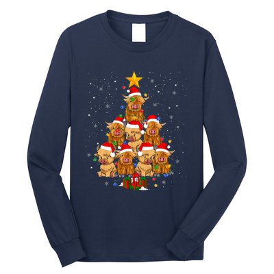 Scottish Highland Cow Christmas Tree Funny Cow Lover Xmas Long Sleeve Shirt