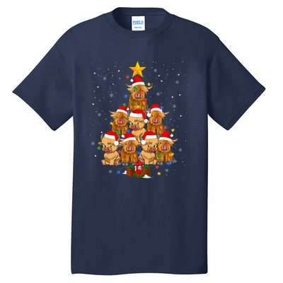 Scottish Highland Cow Christmas Tree Funny Cow Lover Xmas Tall T-Shirt