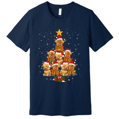 Scottish Highland Cow Christmas Tree Funny Cow Lover Xmas Premium T-Shirt