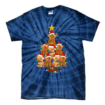 Scottish Highland Cow Christmas Tree Funny Cow Lover Xmas Tie-Dye T-Shirt