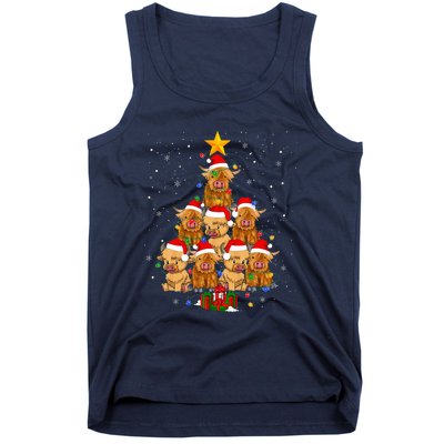 Scottish Highland Cow Christmas Tree Funny Cow Lover Xmas Tank Top