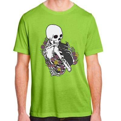 Skeleton Hugging Cat Flowers Skeleton Black Cat Adult ChromaSoft Performance T-Shirt