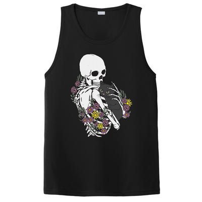 Skeleton Hugging Cat Flowers Skeleton Black Cat PosiCharge Competitor Tank