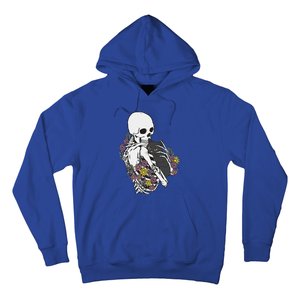 Skeleton Hugging Cat Flowers Skeleton Black Cat Hoodie