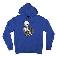 Skeleton Hugging Cat Flowers Skeleton Black Cat Hoodie