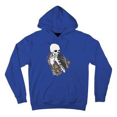 Skeleton Hugging Cat Flowers Skeleton Black Cat Hoodie