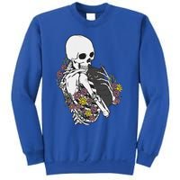 Skeleton Hugging Cat Flowers Skeleton Black Cat Sweatshirt