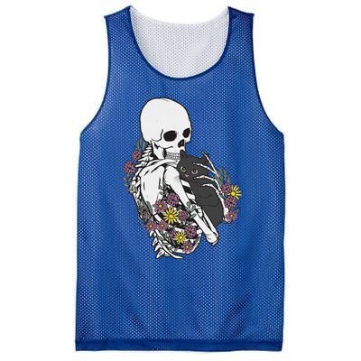 Skeleton Hugging Cat Flowers Skeleton Black Cat Mesh Reversible Basketball Jersey Tank