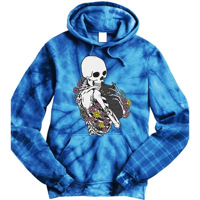 Skeleton Hugging Cat Flowers Skeleton Black Cat Tie Dye Hoodie