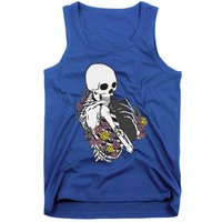 Skeleton Hugging Cat Flowers Skeleton Black Cat Tank Top