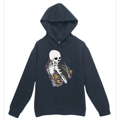 Skeleton Hugging Cat Flowers Skeleton Black Cat Urban Pullover Hoodie