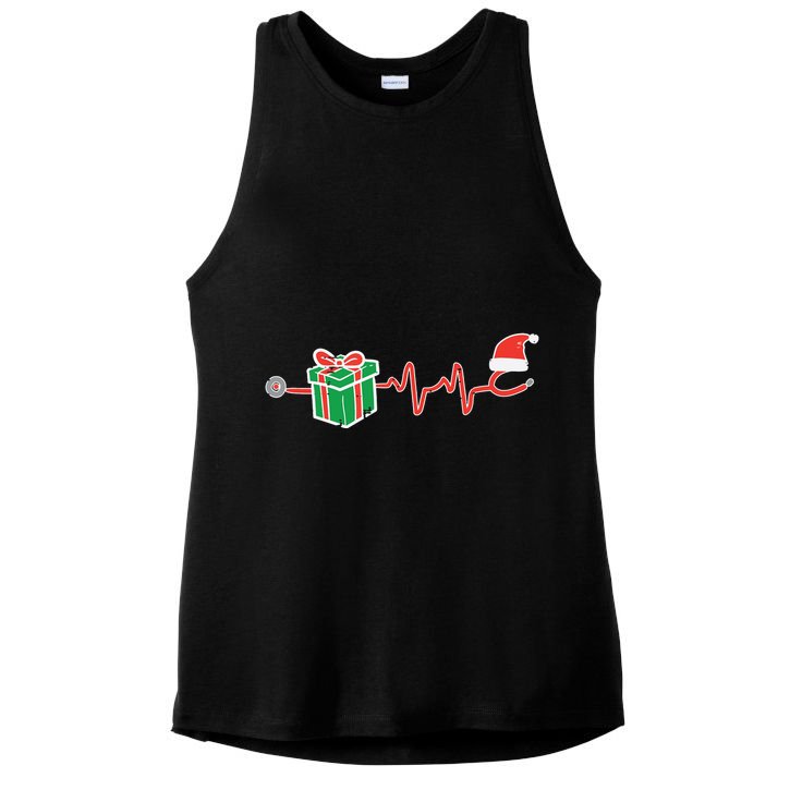 Stethoscope Heartbeat Christmas Nurse Xmas Nursing Scrub Top Ladies PosiCharge Tri-Blend Wicking Tank