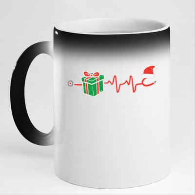 Stethoscope Heartbeat Christmas Nurse Xmas Nursing Scrub Top 11oz Black Color Changing Mug