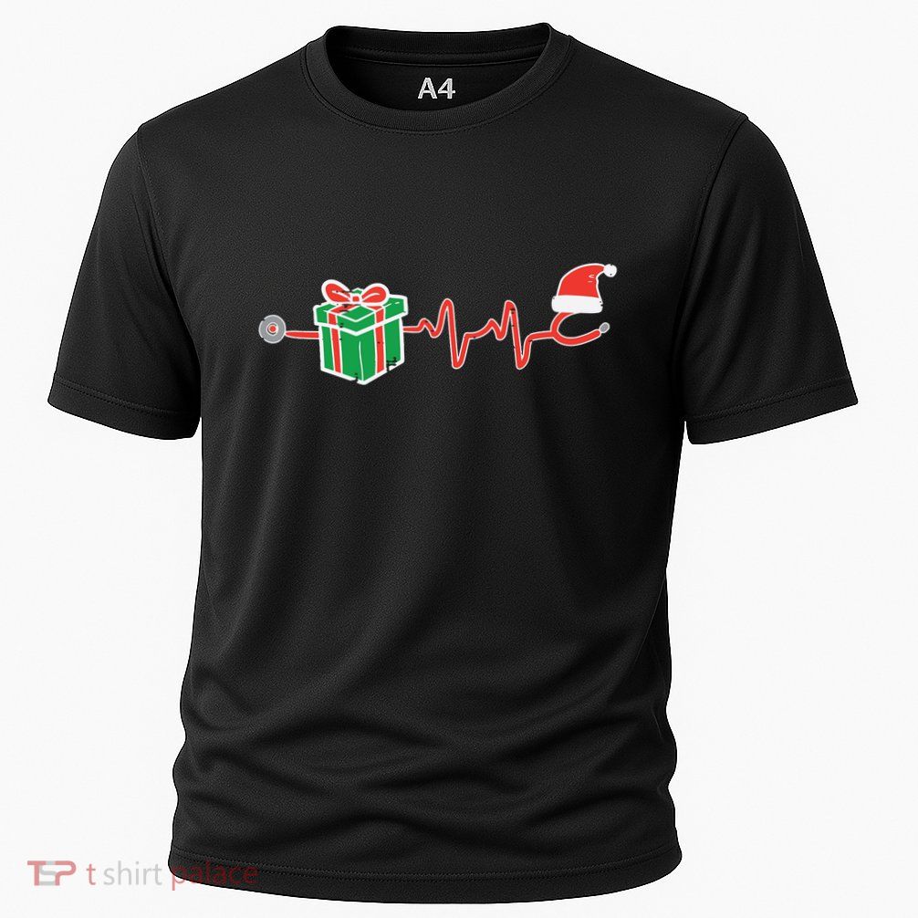 Stethoscope Heartbeat Christmas Nurse Xmas Nursing Scrub Top Performance Shirt