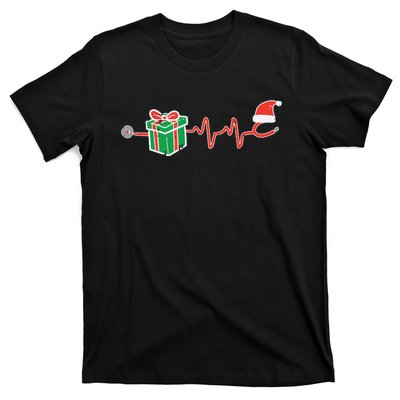 Stethoscope Heartbeat Christmas Nurse Xmas Nursing Scrub Top T-Shirt