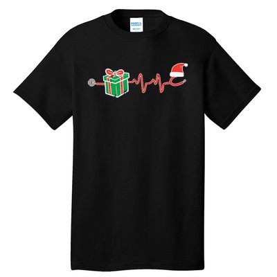 Stethoscope Heartbeat Christmas Nurse Xmas Nursing Scrub Top Tall T-Shirt