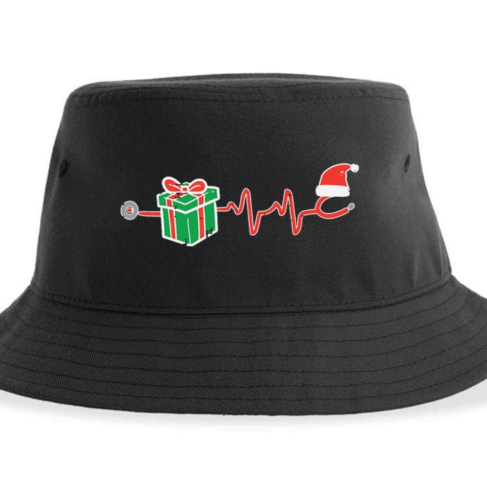 Stethoscope Heartbeat Christmas Nurse Xmas Nursing Scrub Top Sustainable Bucket Hat