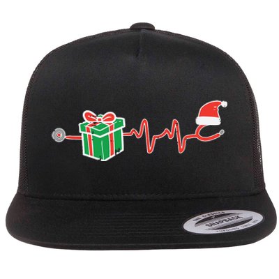 Stethoscope Heartbeat Christmas Nurse Xmas Nursing Scrub Top Flat Bill Trucker Hat