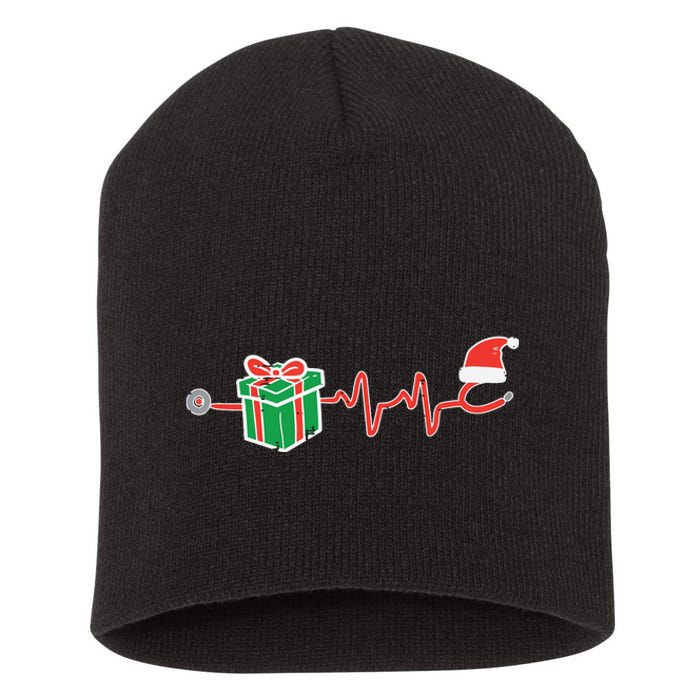 Stethoscope Heartbeat Christmas Nurse Xmas Nursing Scrub Top Short Acrylic Beanie