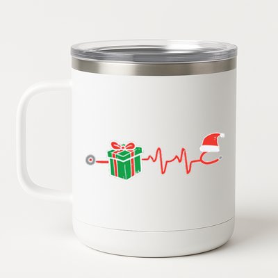 Stethoscope Heartbeat Christmas Nurse Xmas Nursing Scrub Top 12 oz Stainless Steel Tumbler Cup