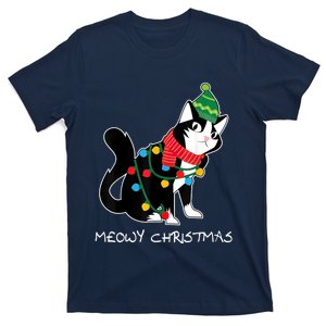 Santa Hat Cat Meowy XMas Light Up Funny Christmas Gift T-Shirt