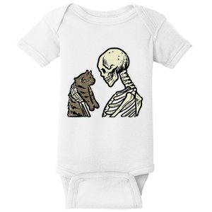 Skeleton Holding Cat Funny Halloween Skull Baby Bodysuit