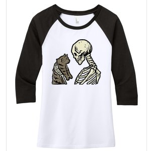 Skeleton Holding Cat Funny Halloween Skull Women's Tri-Blend 3/4-Sleeve Raglan Shirt