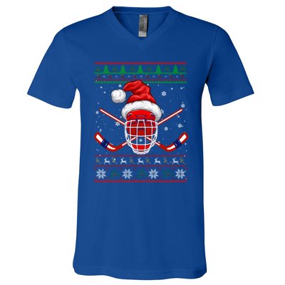 Santa Hockey Christmas Sweater Santa Hockey Player Meaningful Gift V-Neck T-Shirt