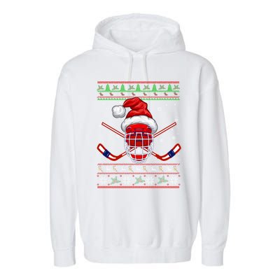 Santa Hockey Christmas Sweater Santa Hockey Player Meaningful Gift Garment-Dyed Fleece Hoodie