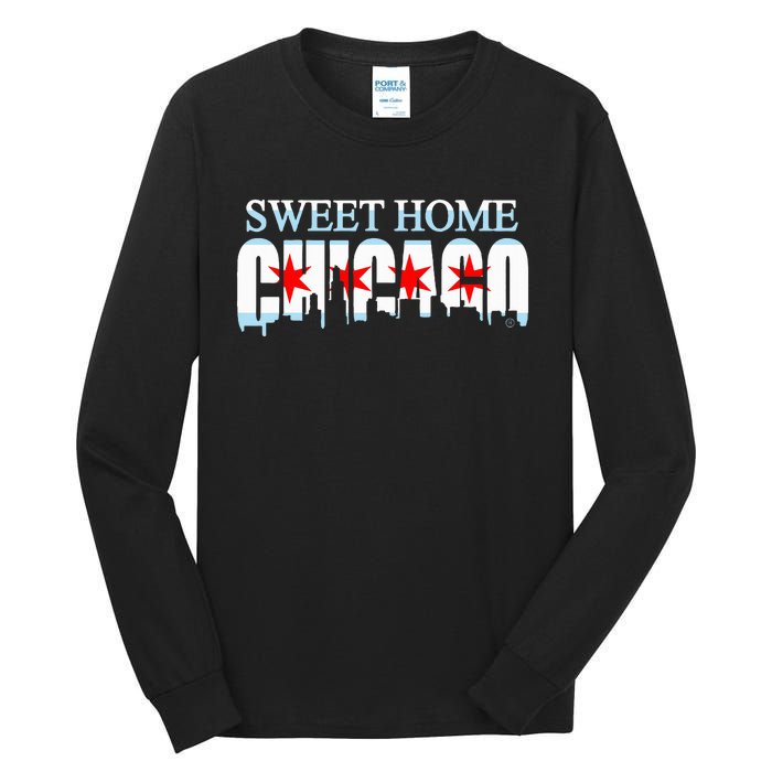 Sweet Home Chicago Flag Skyline Tall Long Sleeve T-Shirt