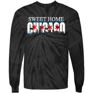 Sweet Home Chicago Flag Skyline Tie-Dye Long Sleeve Shirt