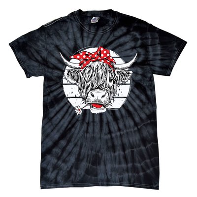 Scottish Highland Cow Cattle Hairy Cow Flowers Tie-Dye T-Shirt