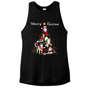 Siberian Husky Christmas Tree Xmas Dog Lover Gift Ladies PosiCharge Tri-Blend Wicking Tank