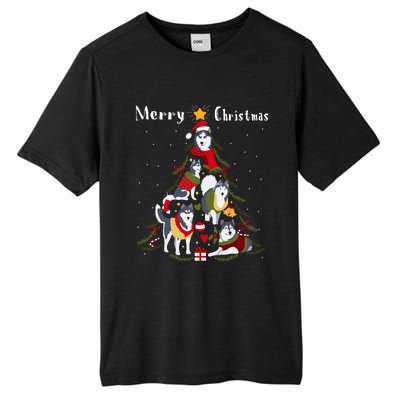 Siberian Husky Christmas Tree Xmas Dog Lover Gift Tall Fusion ChromaSoft Performance T-Shirt